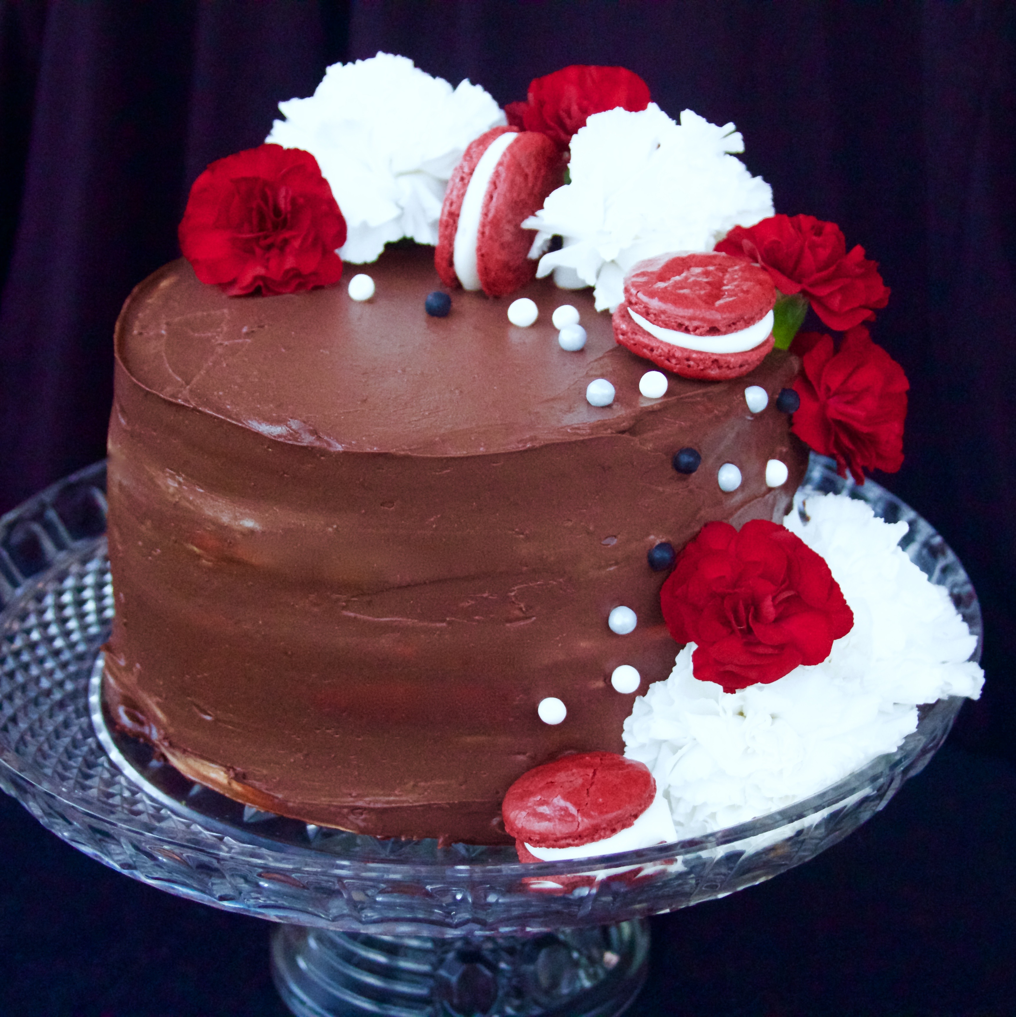 Red Velvet Layer Cake with White Chocolate Mousse and Chocolate Ganache